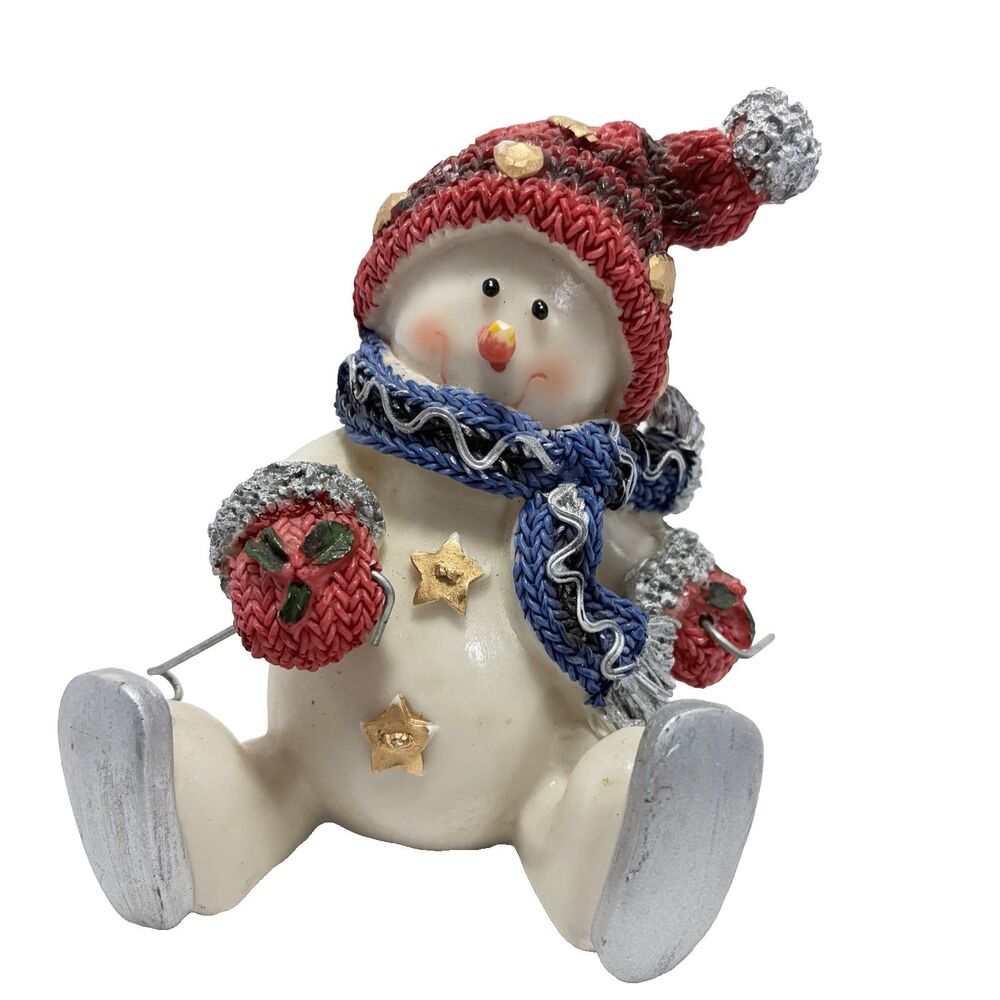 Christmas Holiday Decor Jubilee Snowman w/ Skis Scarf Hat Figurine 4" x 4.5"